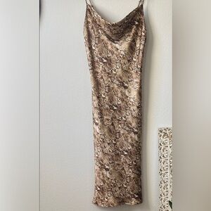 Forever 21 Y2K Brown Satin Slip Dress Snake Print , Size M